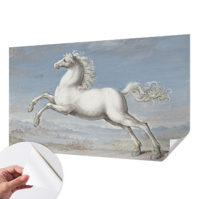 Removable wall mural featuring a horse jumping scene