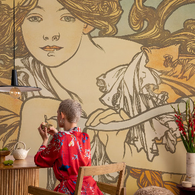Peel and stick wall mural for living room with a spring elegance design