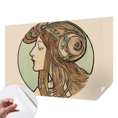 Peel and stick wall mural featuring an Art Nouveau portrait suitable for a bedroom