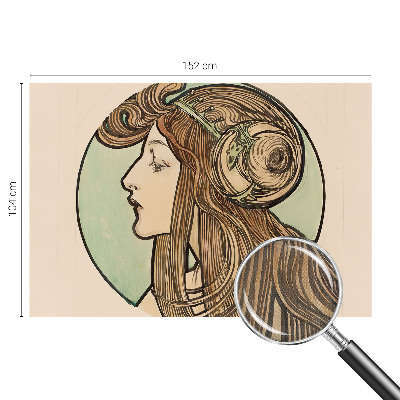 Peel and stick wall mural featuring an Art Nouveau portrait suitable for a bedroom