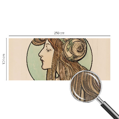 Peel and stick wall mural featuring an Art Nouveau portrait suitable for a bedroom
