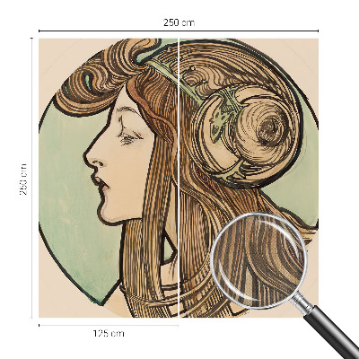 Peel and stick wall mural featuring an Art Nouveau portrait suitable for a bedroom