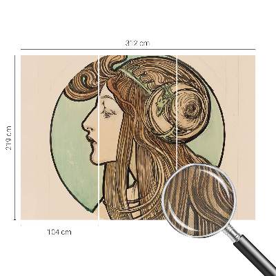 Peel and stick wall mural featuring an Art Nouveau portrait suitable for a bedroom