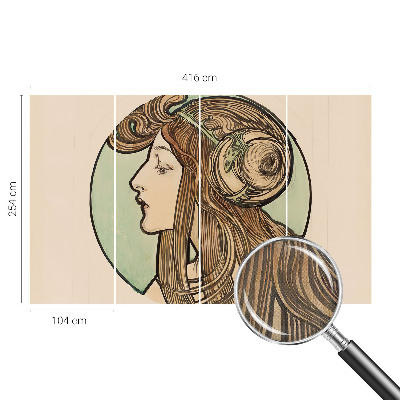 Peel and stick wall mural featuring an Art Nouveau portrait suitable for a bedroom
