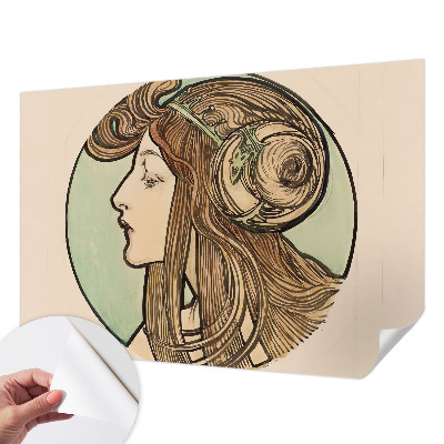 Peel and stick wall mural featuring an Art Nouveau portrait suitable for a bedroom
