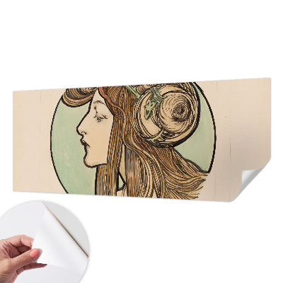 Peel and stick wall mural featuring an Art Nouveau portrait suitable for a bedroom