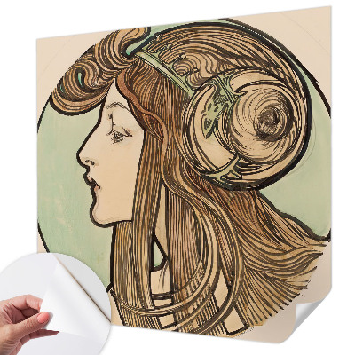 Peel and stick wall mural featuring an Art Nouveau portrait suitable for a bedroom