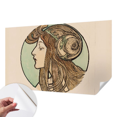 Peel and stick wall mural featuring an Art Nouveau portrait suitable for a bedroom