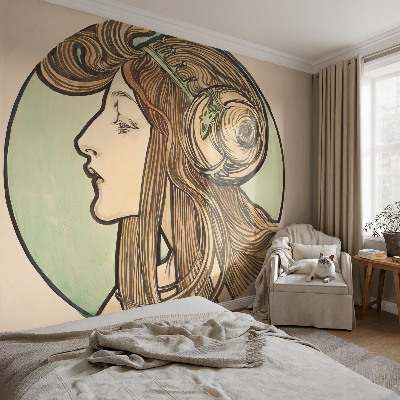 Peel and stick wall mural featuring an Art Nouveau portrait suitable for a bedroom