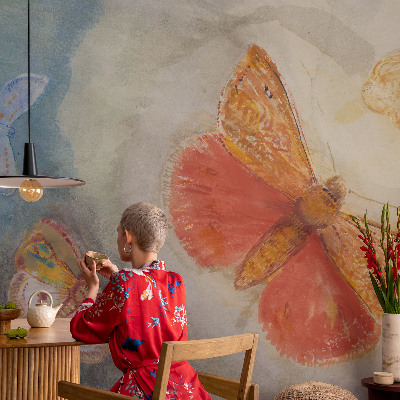 Peel and stick wall mural for kids' room with colorful butterflies