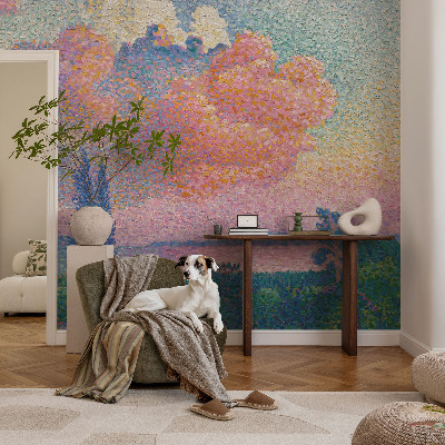 3D photo wallpaper mural with a colorful landscape design