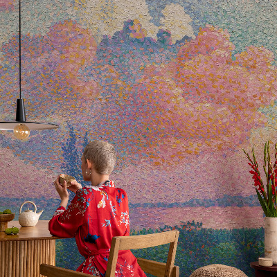 3D photo wallpaper mural with a colorful landscape design