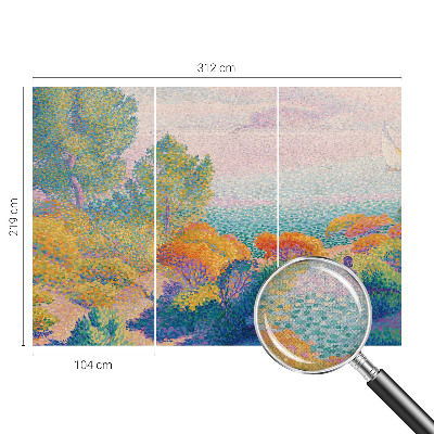 Nursery wall mural with a seaside landscape design