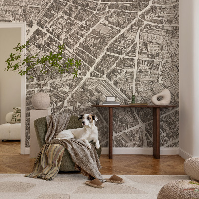 Peel and stick wall mural with an urban maze design