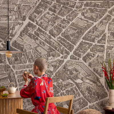Peel and stick wall mural with an urban maze design