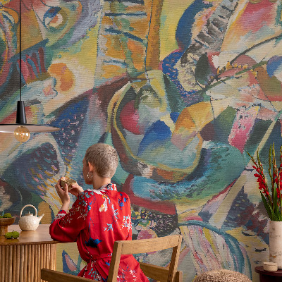 Self-adhesive wall mural with a colorful abstract design