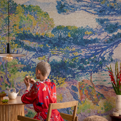 Stick-on wall mural with an impressionist landscape design