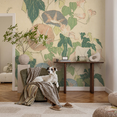 Peel and stick wall mural for living room with a floral elegance design