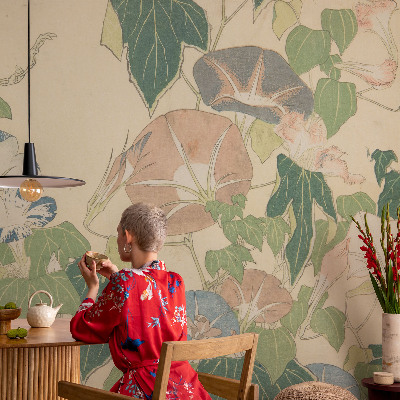 Peel and stick wall mural for living room with a floral elegance design