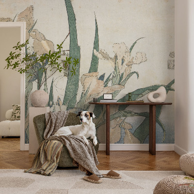 Peel and stick wall mural with a delicate iris design for the bedroom
