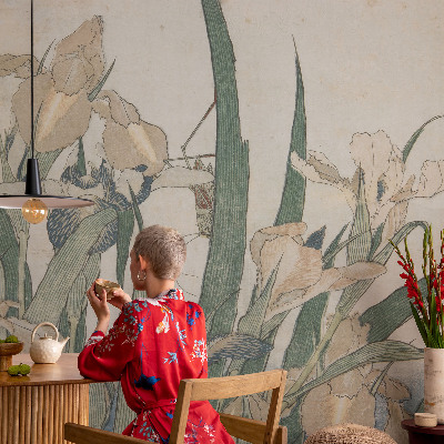 Peel and stick wall mural with a delicate iris design for the bedroom