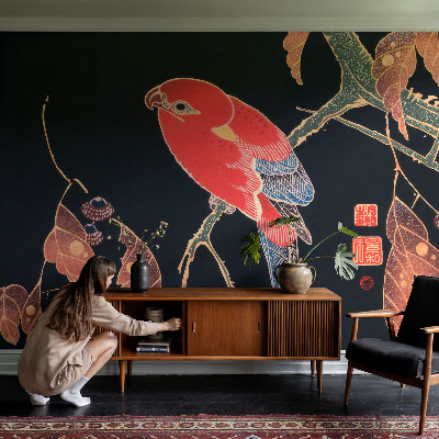 Nursery wall mural with an exotic bird design
