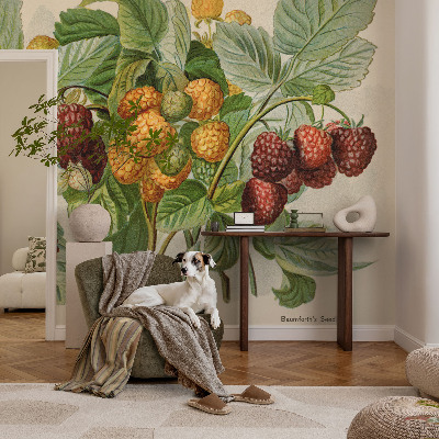 Peel and stick wall mural with a classic raspberry pattern