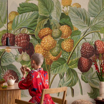 Peel and stick wall mural with a classic raspberry pattern