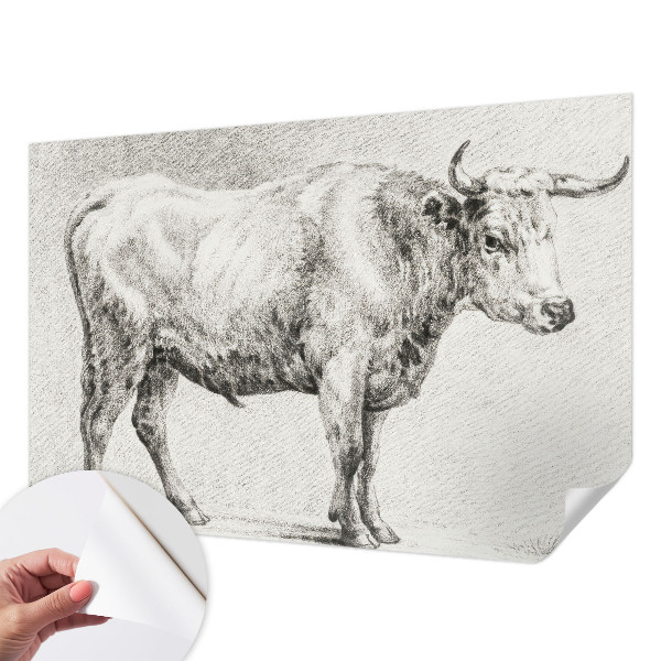 Self-adhesive wall mural featuring a bull pencil illustration