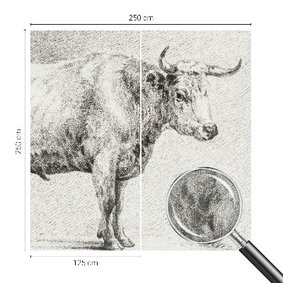 Self-adhesive wall mural featuring a bull pencil illustration
