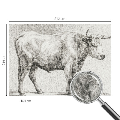 Self-adhesive wall mural featuring a bull pencil illustration