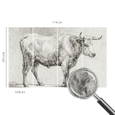 Self-adhesive wall mural featuring a bull pencil illustration