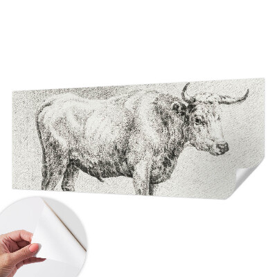 Self-adhesive wall mural featuring a bull pencil illustration