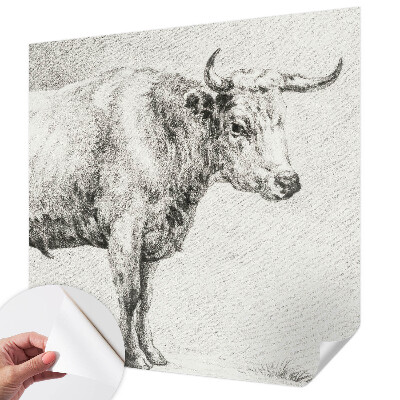 Self-adhesive wall mural featuring a bull pencil illustration