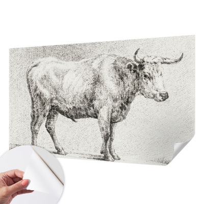 Self-adhesive wall mural featuring a bull pencil illustration