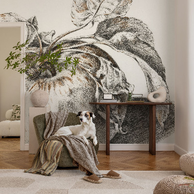 Self-adhesive photo wallpaper with a pattern of apple leaves