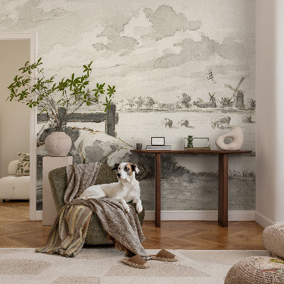 Self-adhesive photo wallpaper with a rural idyll motif