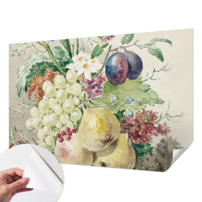 Stick-on wall mural with a design of flowers and fruits