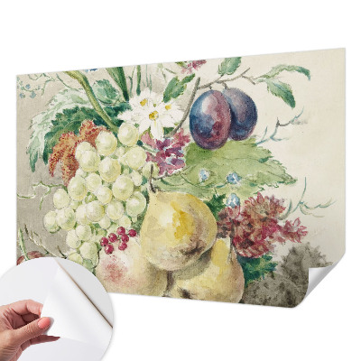 Stick-on wall mural with a design of flowers and fruits