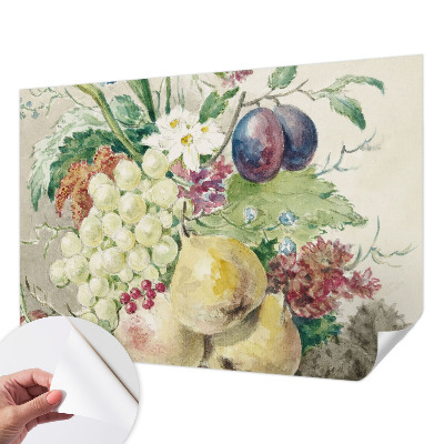 Stick-on wall mural with a design of flowers and fruits