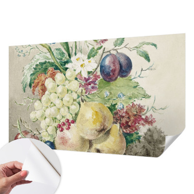 Stick-on wall mural with a design of flowers and fruits