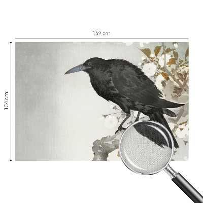 Removable wall mural raven among flowers design