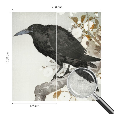 Removable wall mural raven among flowers design