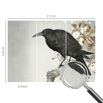 Removable wall mural raven among flowers design
