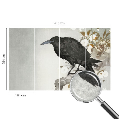 Removable wall mural raven among flowers design