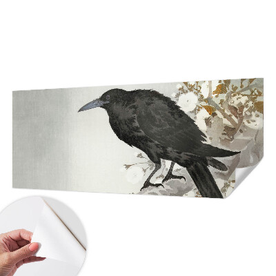 Removable wall mural raven among flowers design