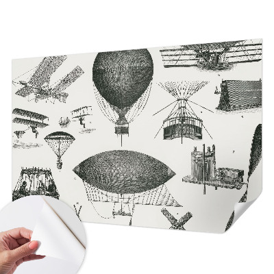 Peel and stick wall mural for living room featuring a history of aviation design