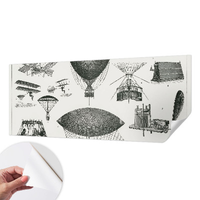Peel and stick wall mural for living room featuring a history of aviation design