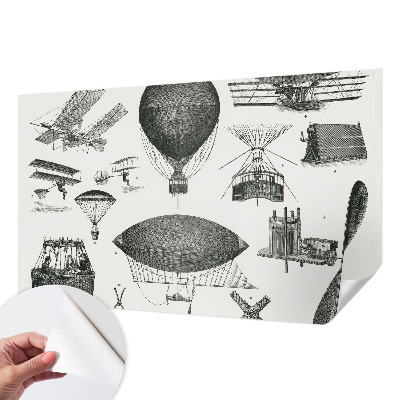 Peel and stick wall mural for living room featuring a history of aviation design
