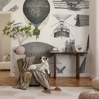 Peel and stick wall mural for living room featuring a history of aviation design
